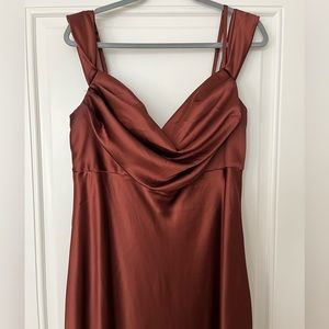 Revelry “Sienna” dress in satin terracotta rust